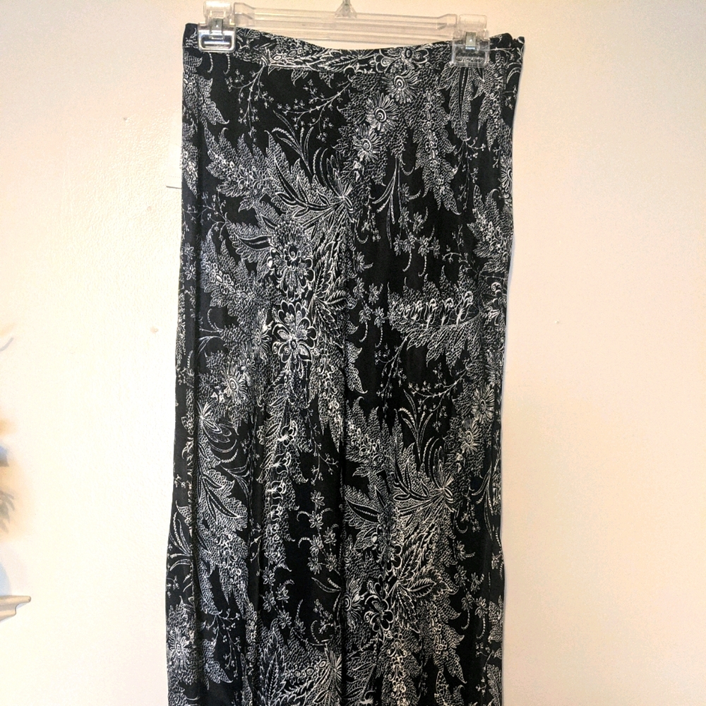 Anthropologie Black Floral Slip Skirt